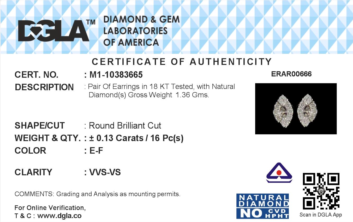 18k White Gold and Diamond Stud with gold weight of 1.36g