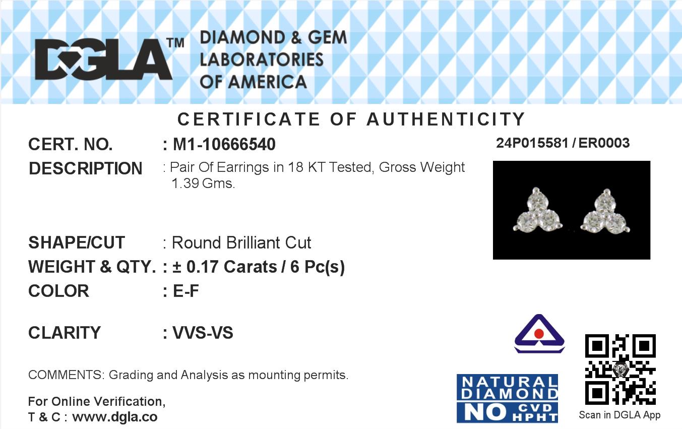 18k White Gold and Diamond Stud with gold weight of 1.39g