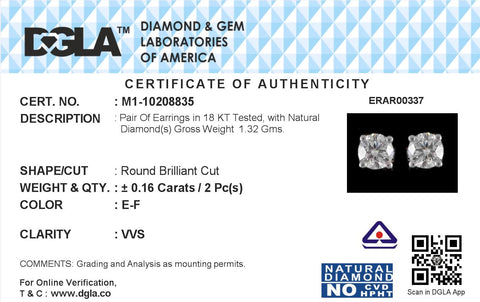 18k White Gold and Diamond Stud with gold weight of 1.32g