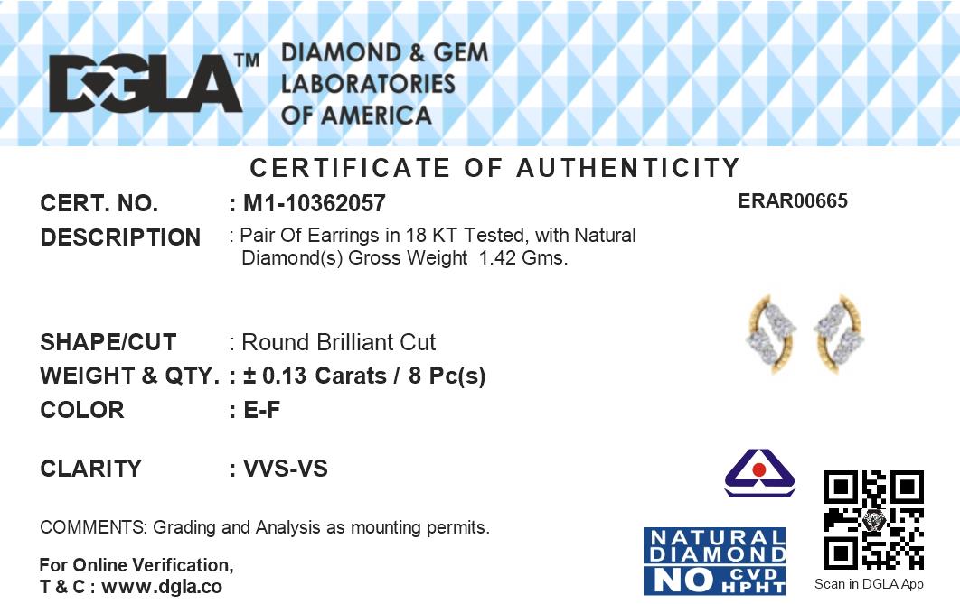 18k Yellow Gold and Diamond Stud with gold weight of 1.42g