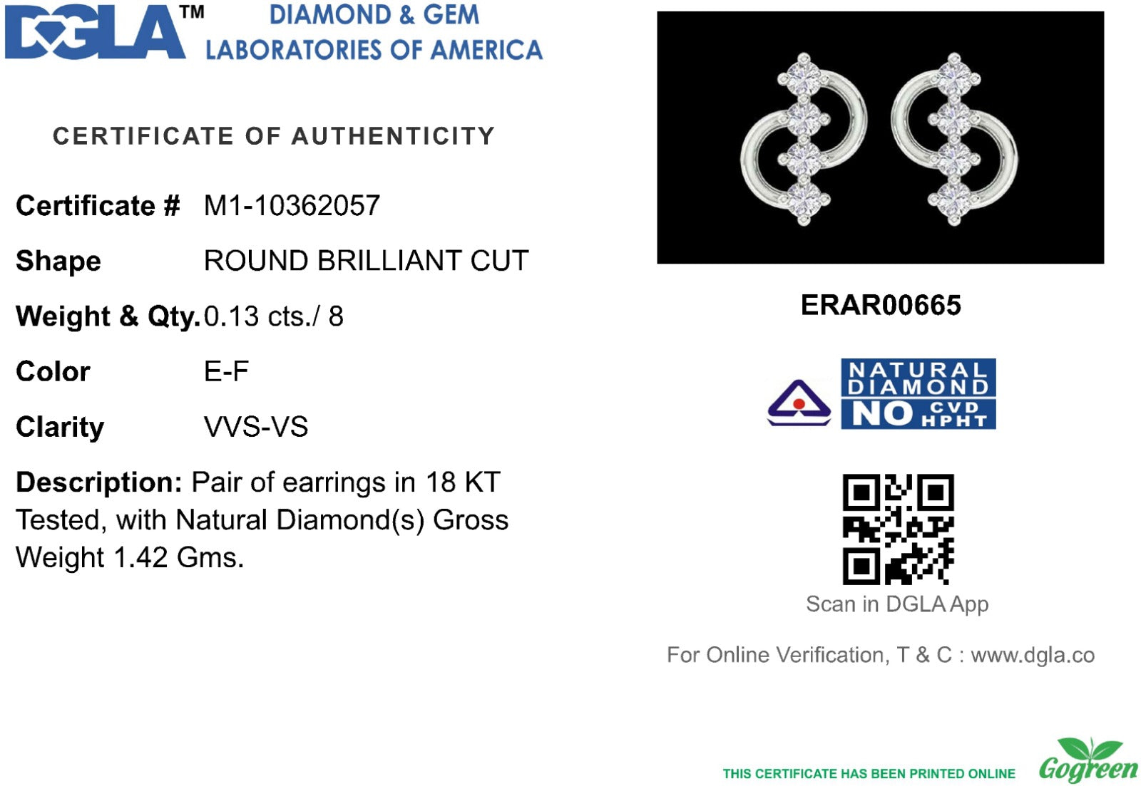 18k Yellow Gold and Diamond Stud with gold weight of 1.42g