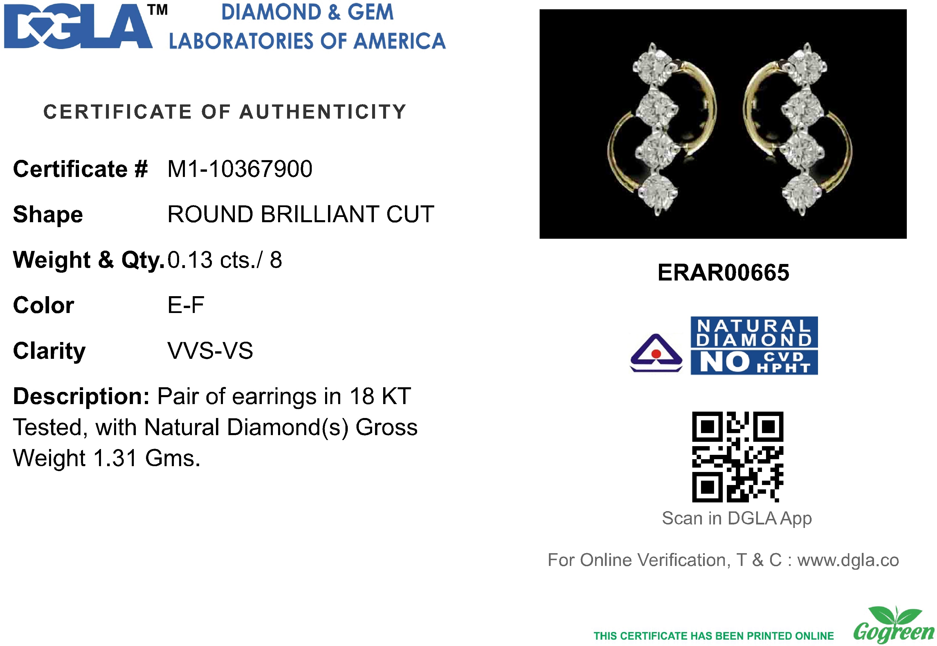 18k Yellow Gold and Diamond Stud with gold weight of 1.31g