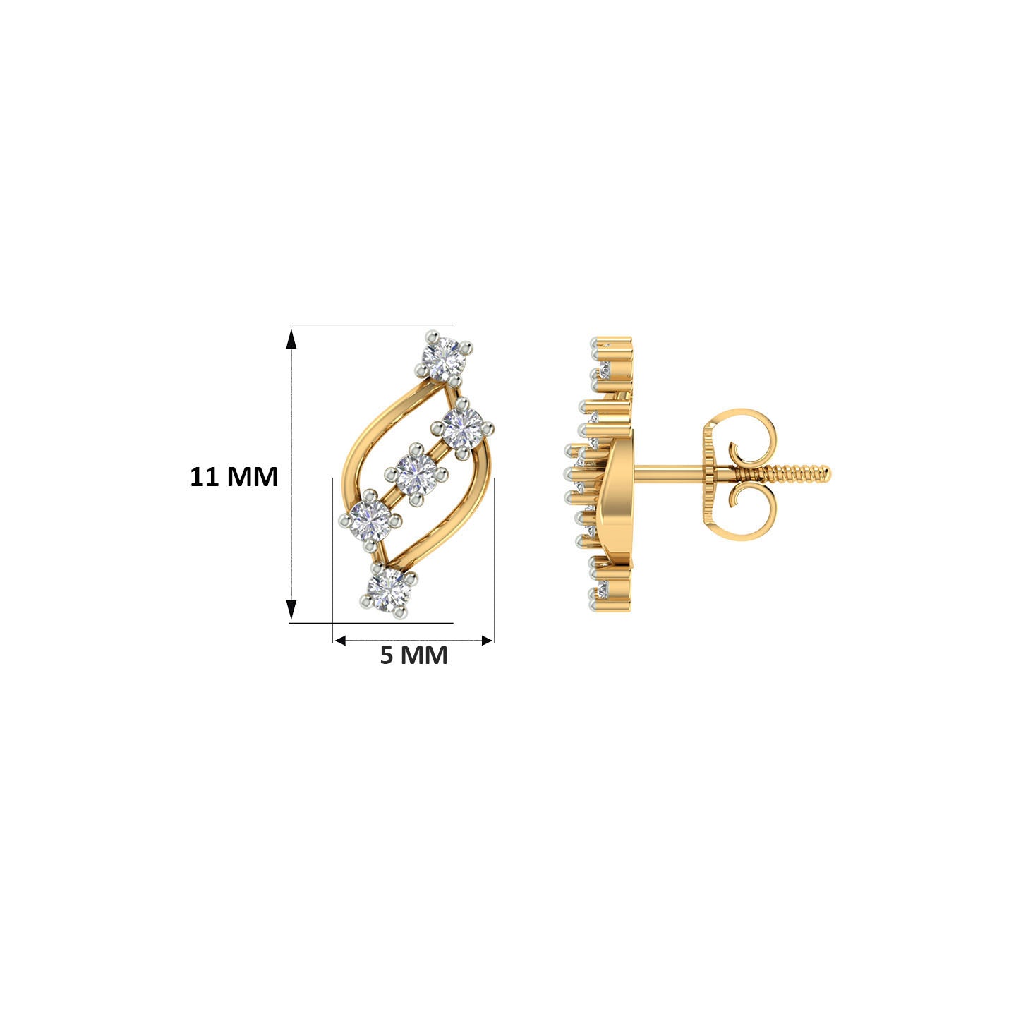 18k Yellow Gold and Diamond Stud with gold weight of 1.48g