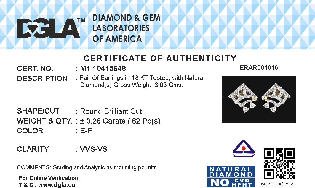 18k Yellow Gold and Diamond Stud with gold weight of 3.03g