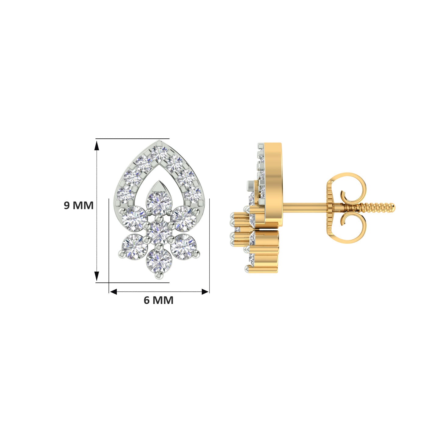 18k Yellow Gold and Diamond Stud with gold weight of 1.81g