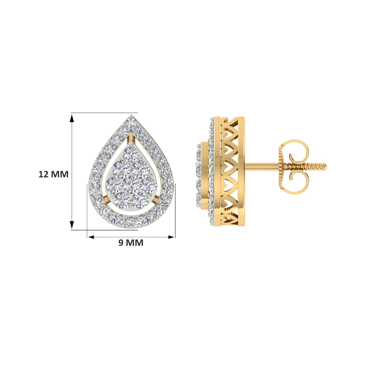 18k Yellow Gold and Diamond Stud with gold weight of 3.54g