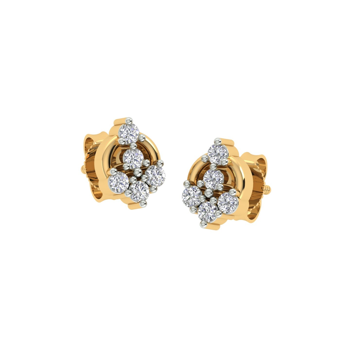 18k Yellow Gold and Diamond Stud in minimalist style with gold weight of 1.59g