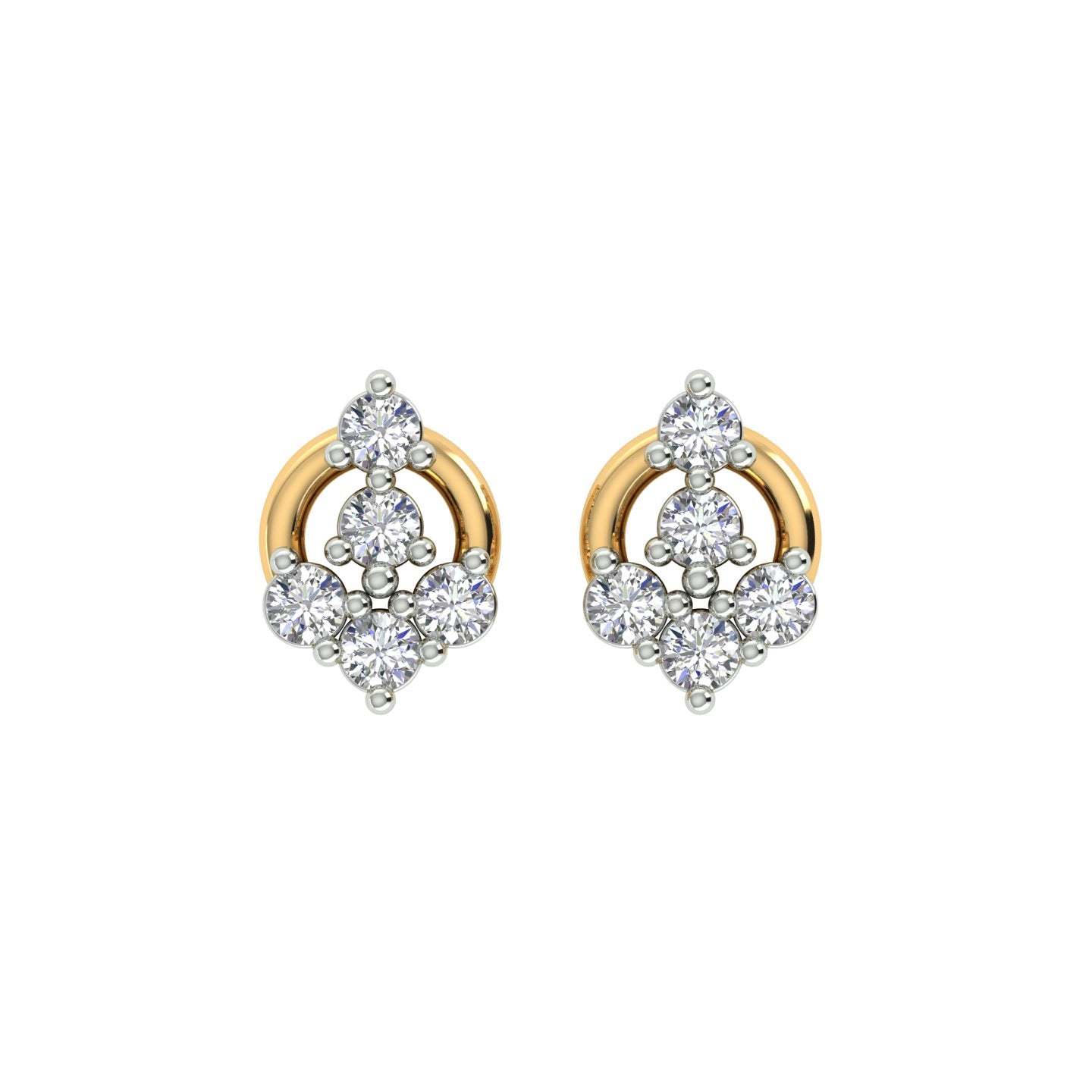 18k Yellow Gold and Diamond Stud in minimalist style with gold weight of 1.59g