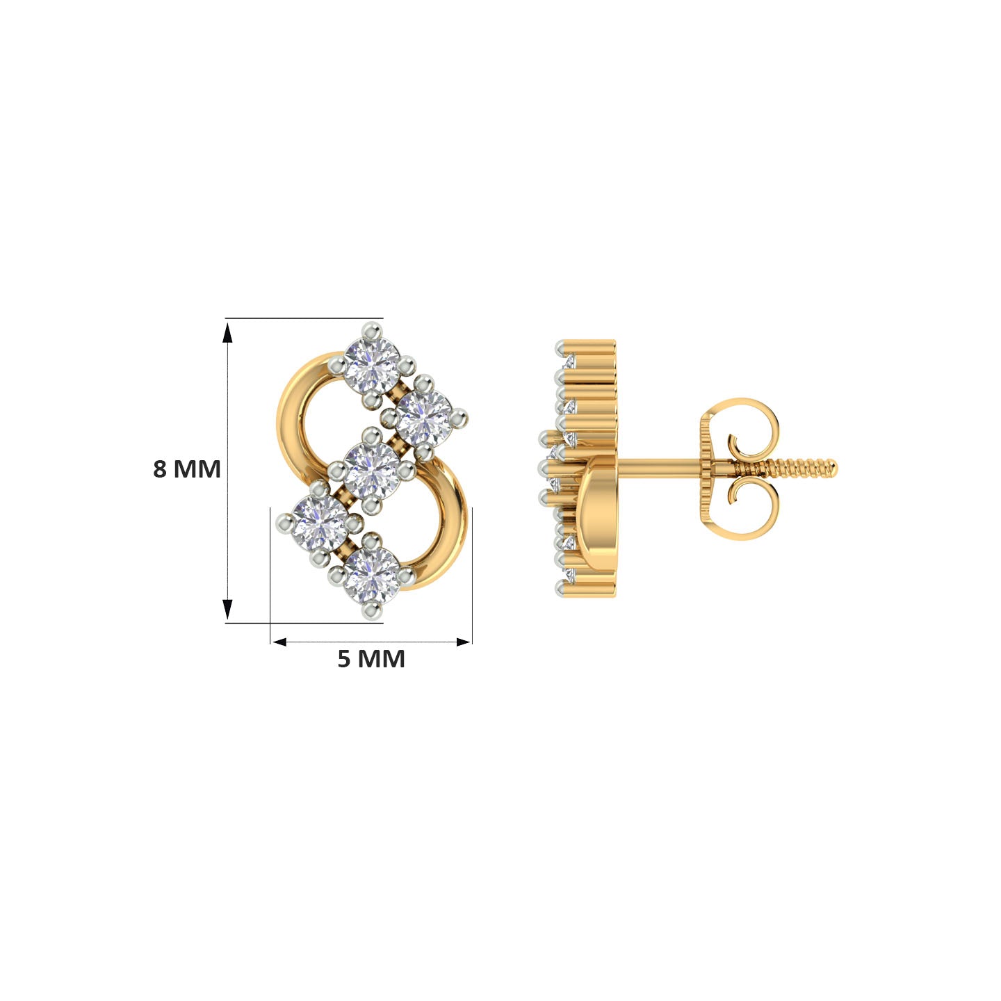 18k Yellow Gold and Diamond Stud with gold weight of 1.58g