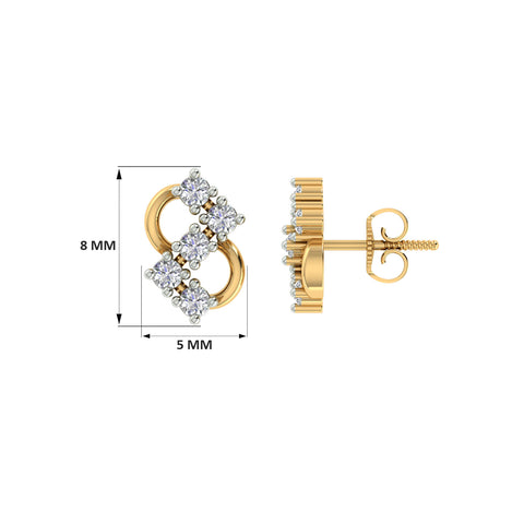 18k Yellow Gold and Diamond Stud with gold weight of 1.58g