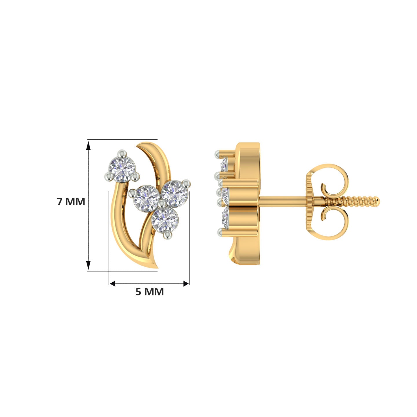 18k Yellow Gold and Diamond Stud with gold weight of 1.59g