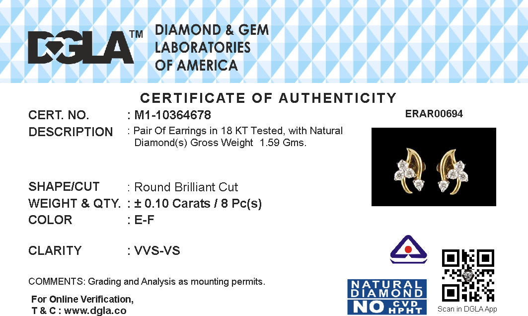 18k Yellow Gold and Diamond Stud with gold weight of 1.59g