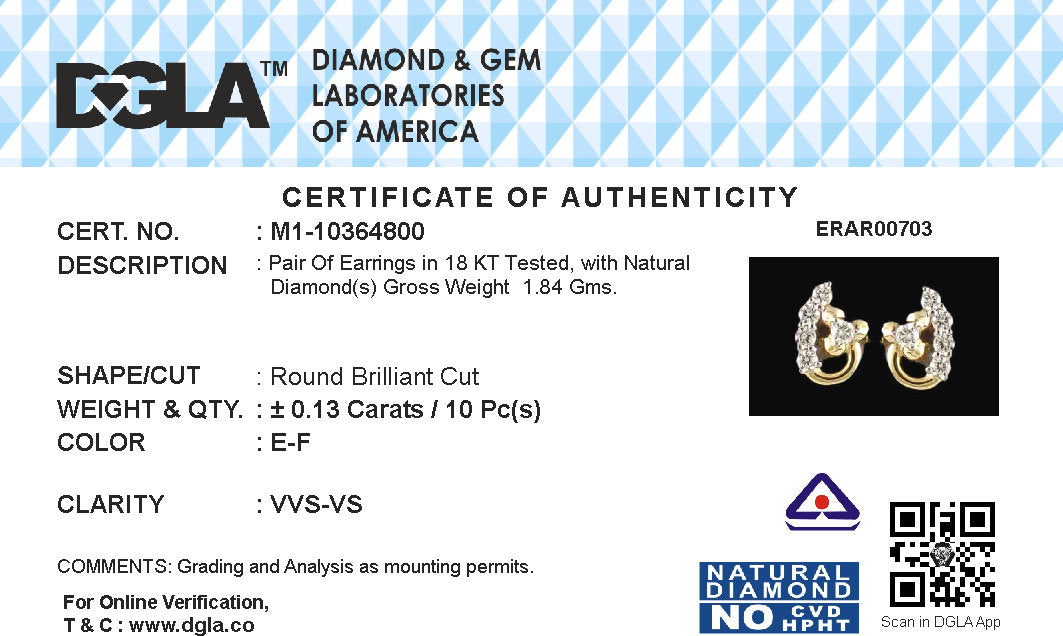 18k Yellow Gold and Diamond Stud with gold weight of 1.84g