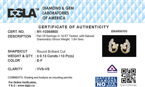 18k Yellow Gold and Diamond Stud with gold weight of 1.84g