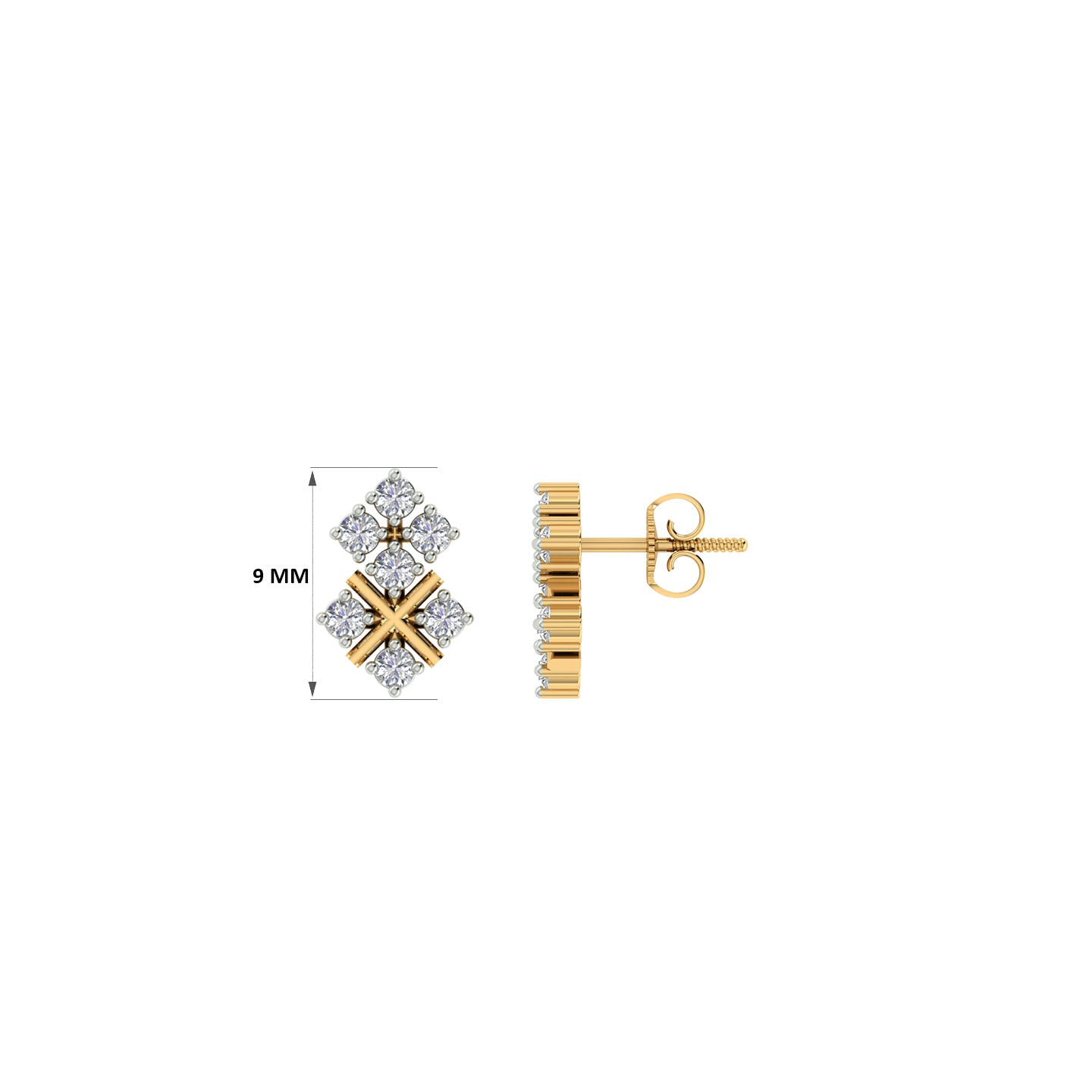 18k Yellow Gold and Diamond Stud with gold weight of 1.45g