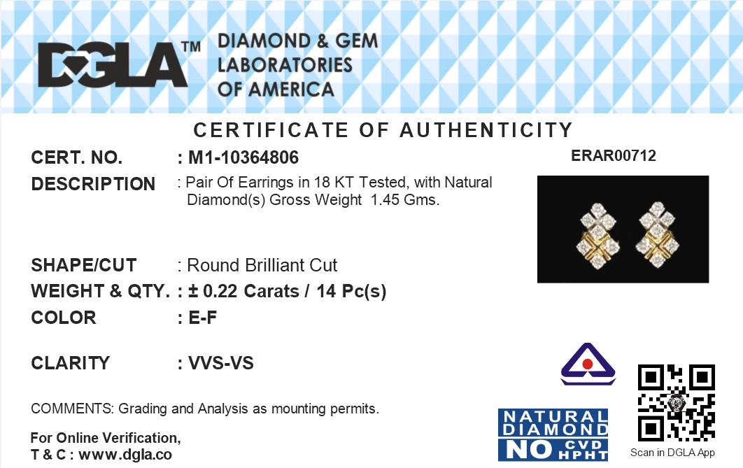 18k Yellow Gold and Diamond Stud with gold weight of 1.45g