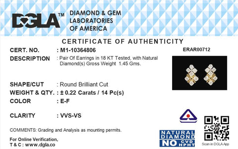 18k Yellow Gold and Diamond Stud with gold weight of 1.45g