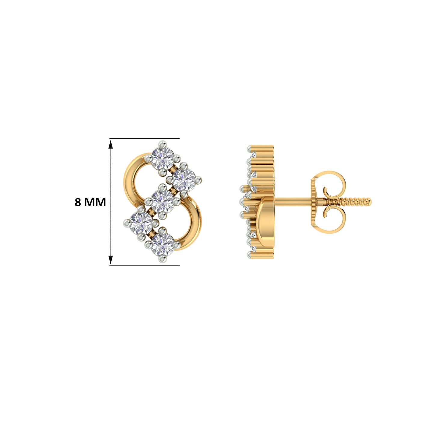 18k Yellow Gold and Diamond Stud with gold weight of 1.58gm