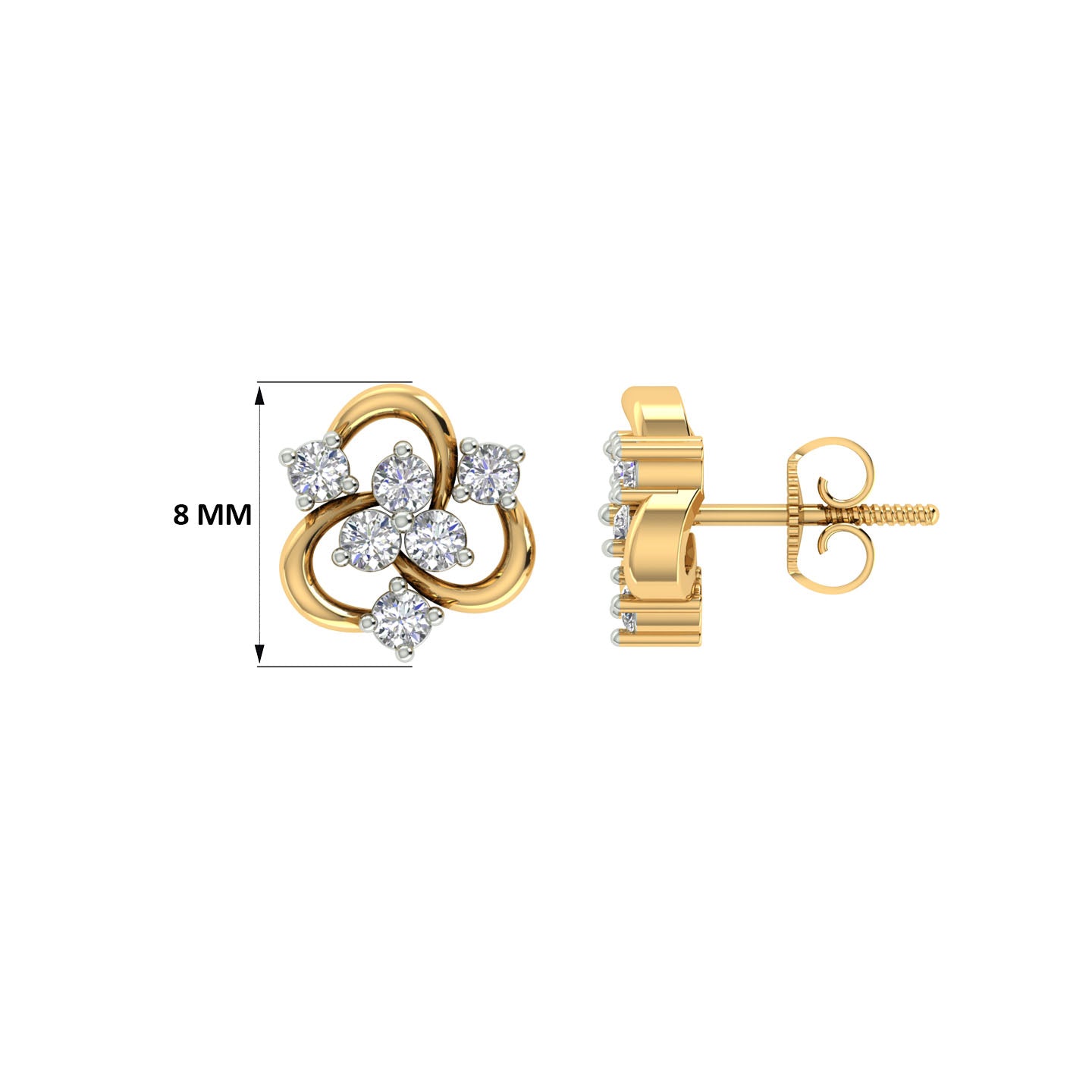 18k Yellow Gold and Diamond Stud with gold weight of 2.27g