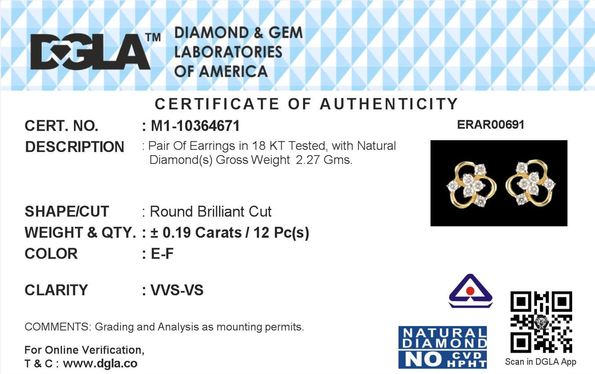 18k Yellow Gold and Diamond Stud with gold weight of 2.27g