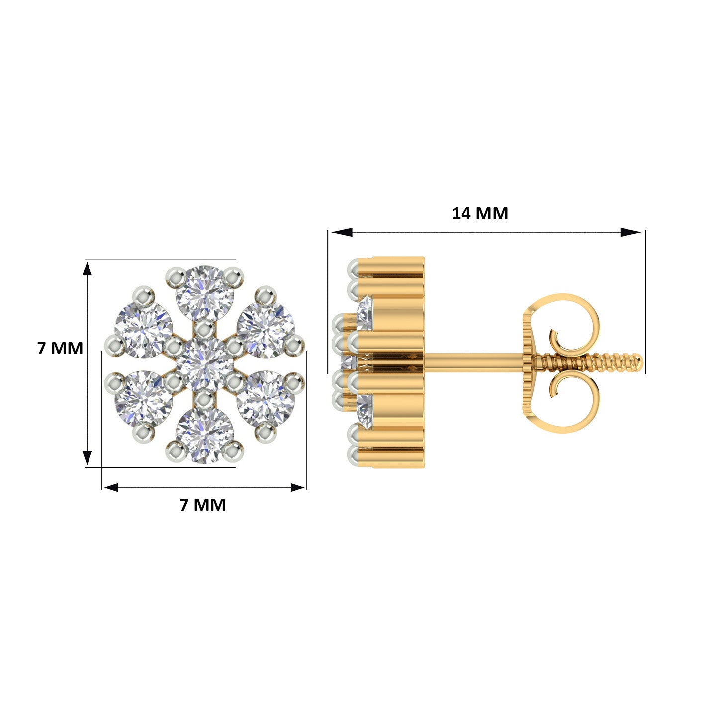 18k Yellow Gold and Diamond Stud with gold weight of 2.16g