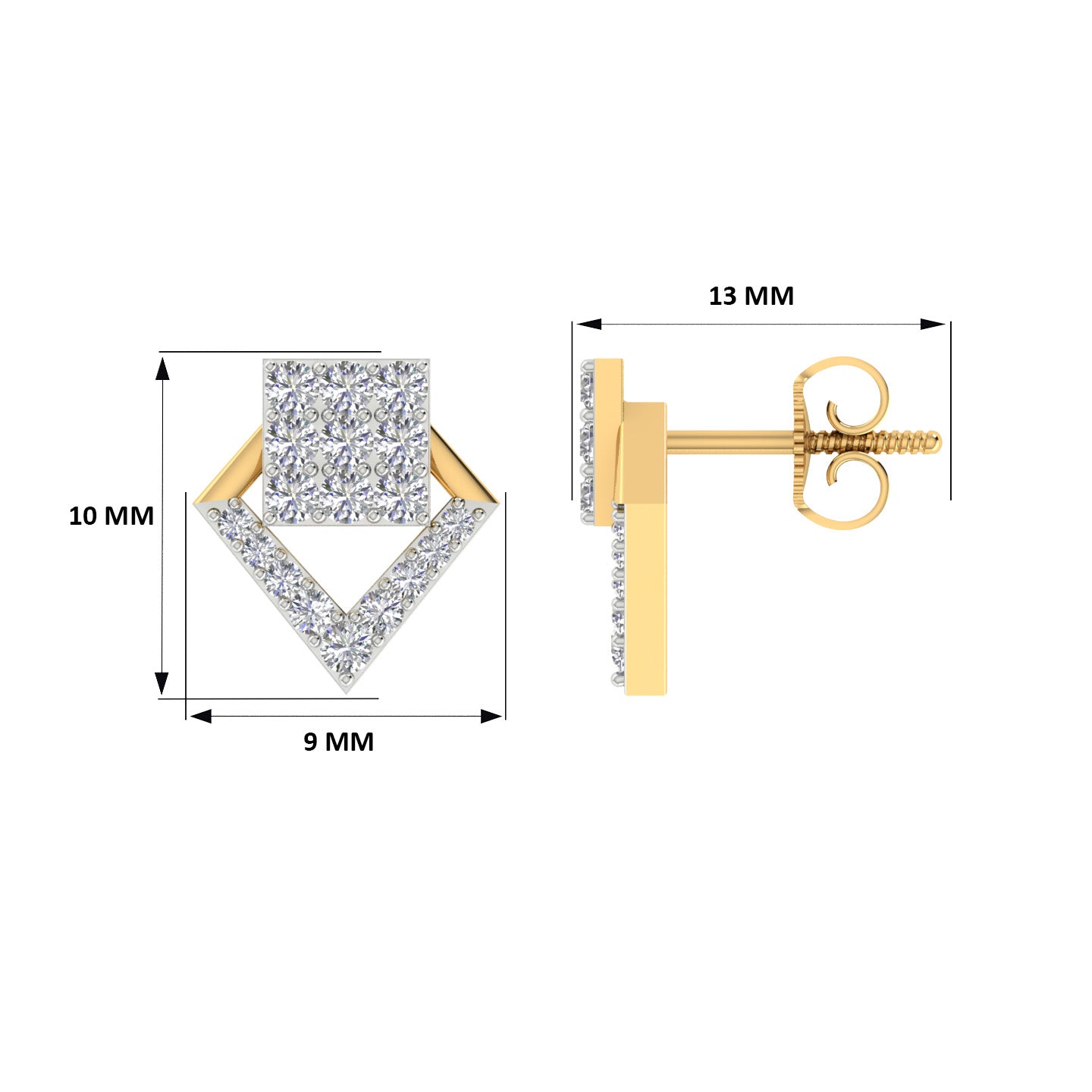 18k Yellow Gold and Diamond Stud with gold weight of 2.59g