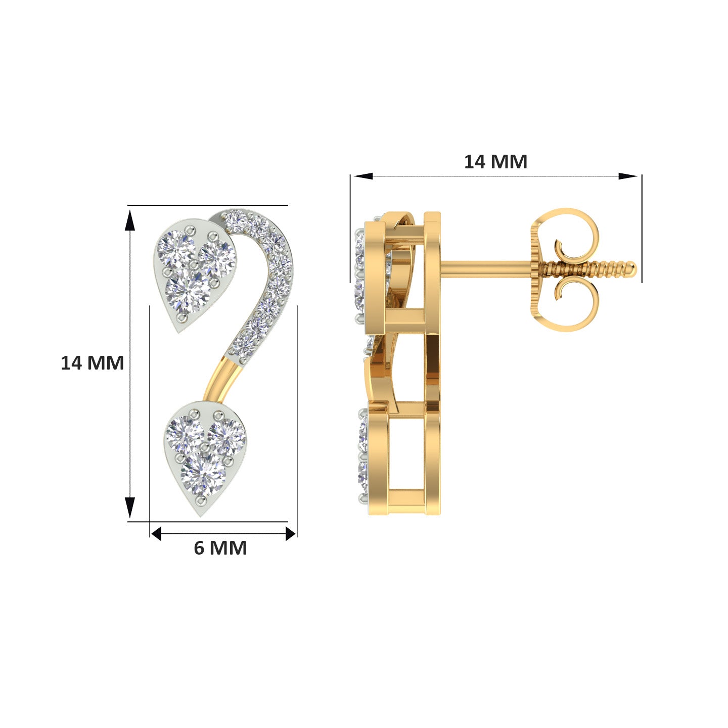 18k Yellow Gold and Diamond Stud with gold weight of 2.15g