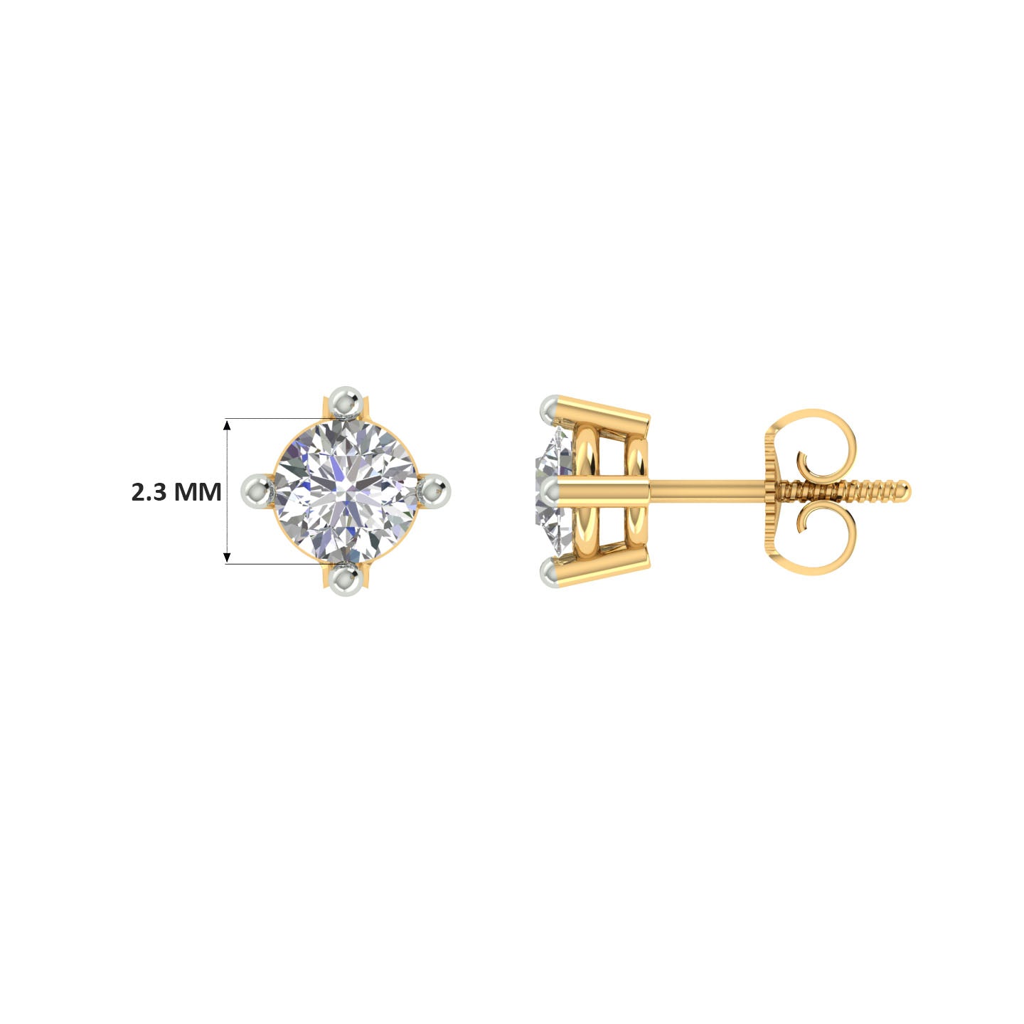 18k Yellow Gold and Diamond Stud with gold weight of 1.02g