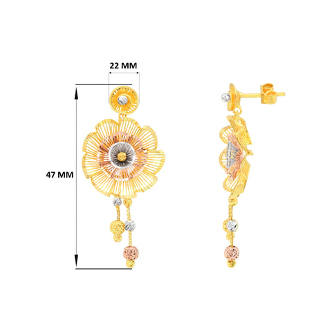 22k Three-Tone Gold Fancy Large Earrings with gold weight of 9.23g