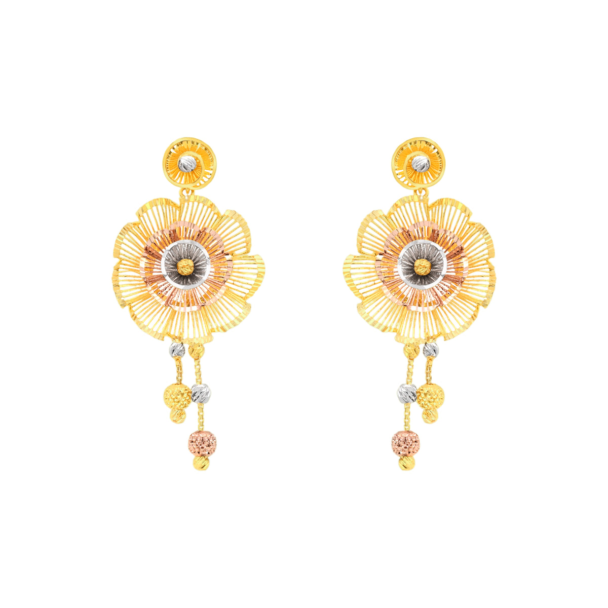 22k Three-Tone Gold Fancy Large Earrings with gold weight of 9.23g