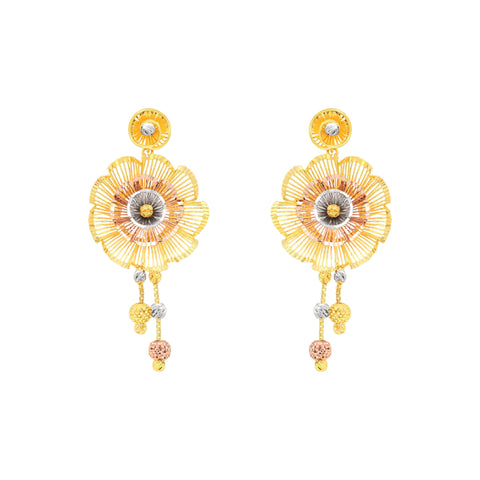 22k Three-Tone Gold Fancy Large Earrings with gold weight of 9.23g