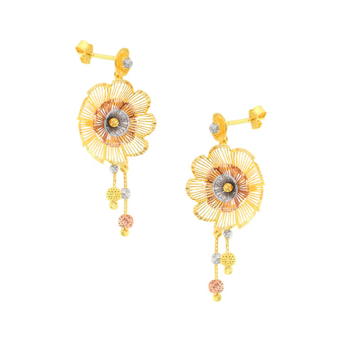 22k Three-Tone Gold Fancy Large Earrings with gold weight of 9.23g