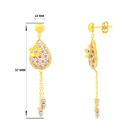 22k Three-Tone Gold Fancy Large Earrings with gold weight of 6.66g