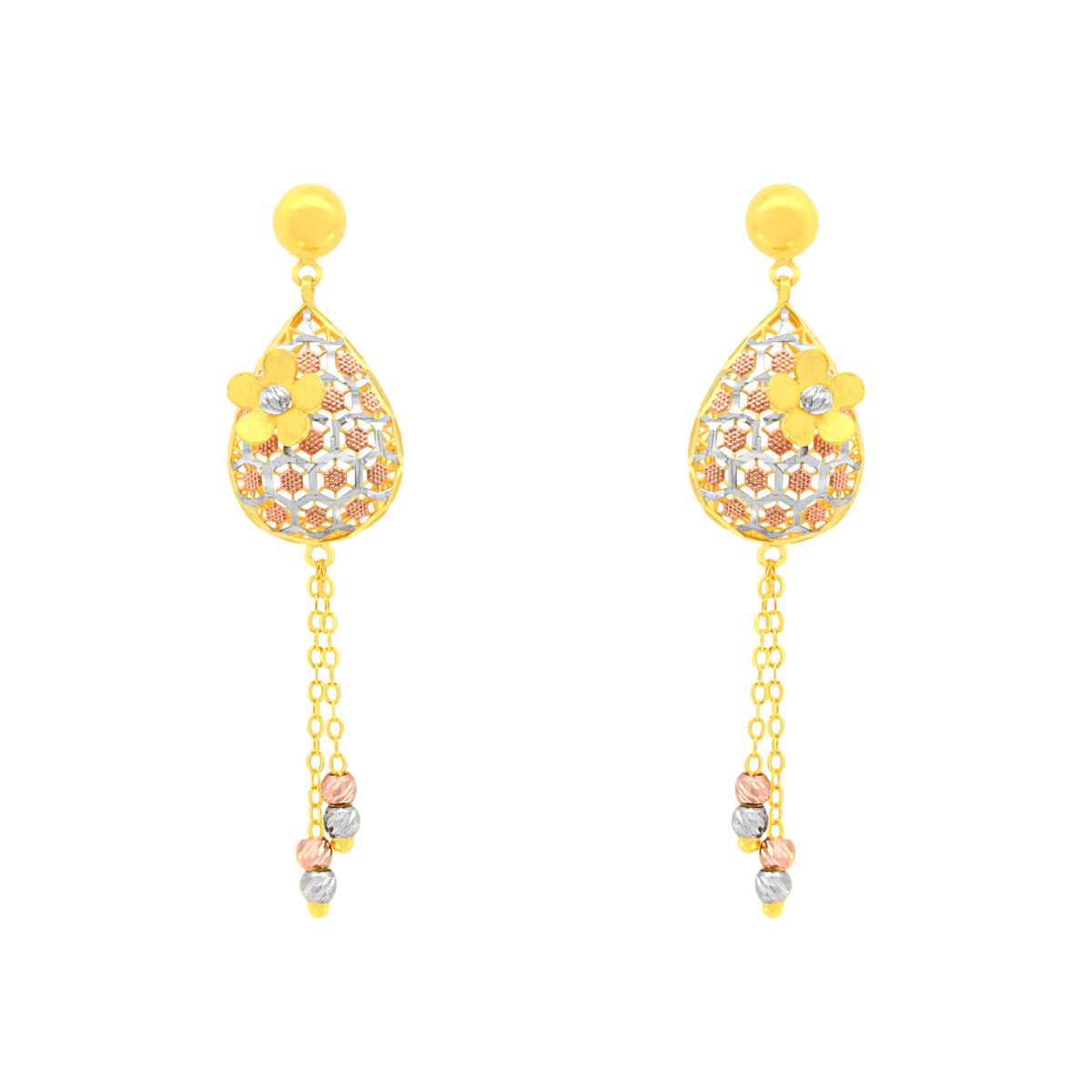 22k Three-Tone Gold Fancy Large Earrings with gold weight of 6.66g