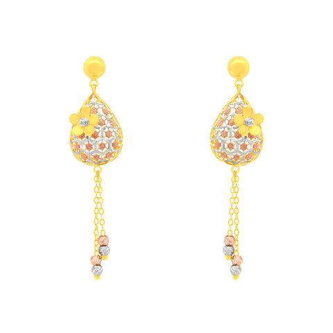 22k Three-Tone Gold Fancy Large Earrings with gold weight of 6.66g
