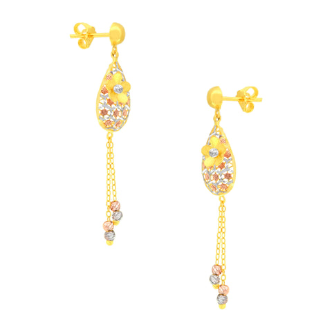 22k Three-Tone Gold Fancy Large Earrings with gold weight of 6.66g