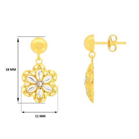 22k Two-Tone Gold Dangler Earrings with gold weight of 2.37g