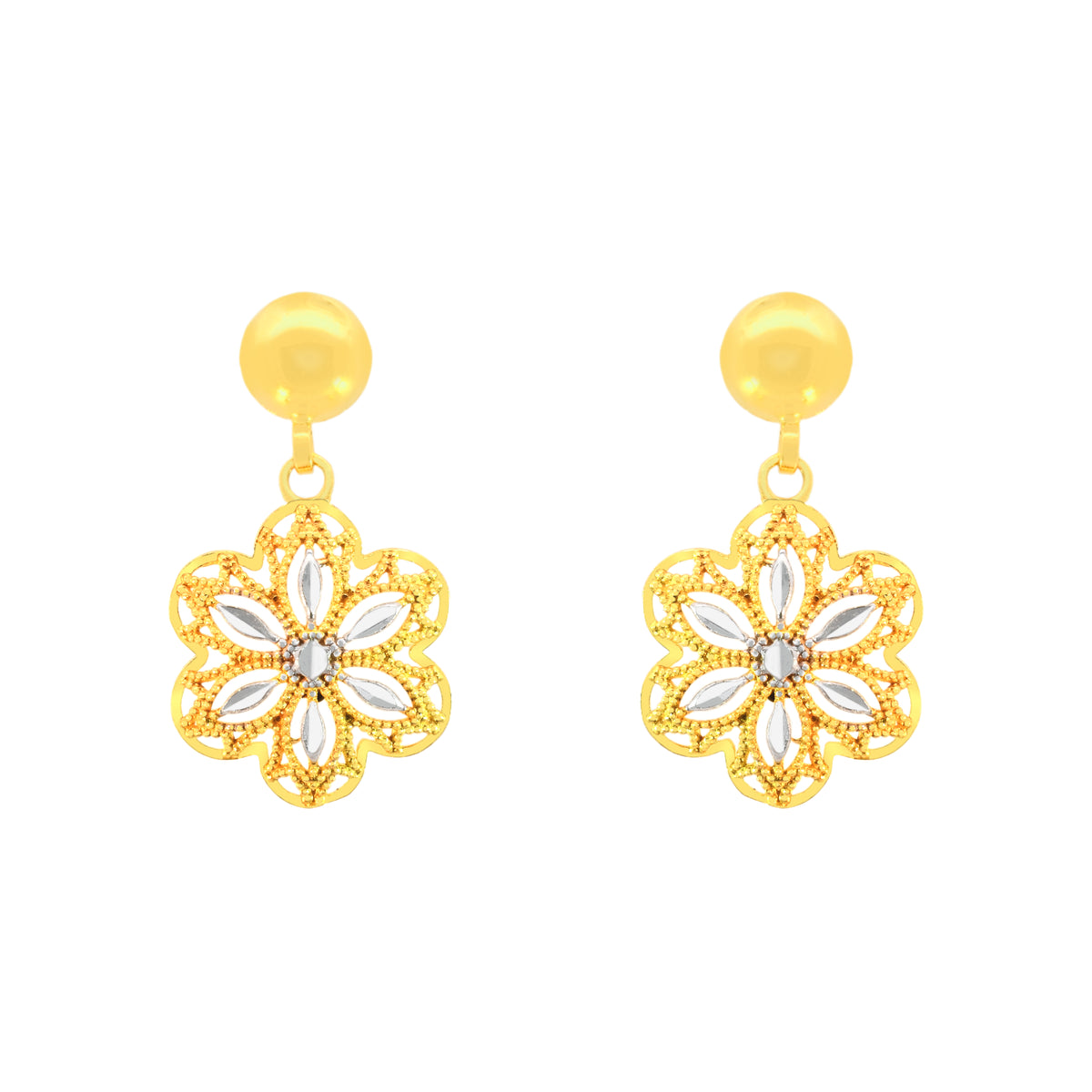 22k Two-Tone Gold Dangler Earrings with gold weight of 2.37g