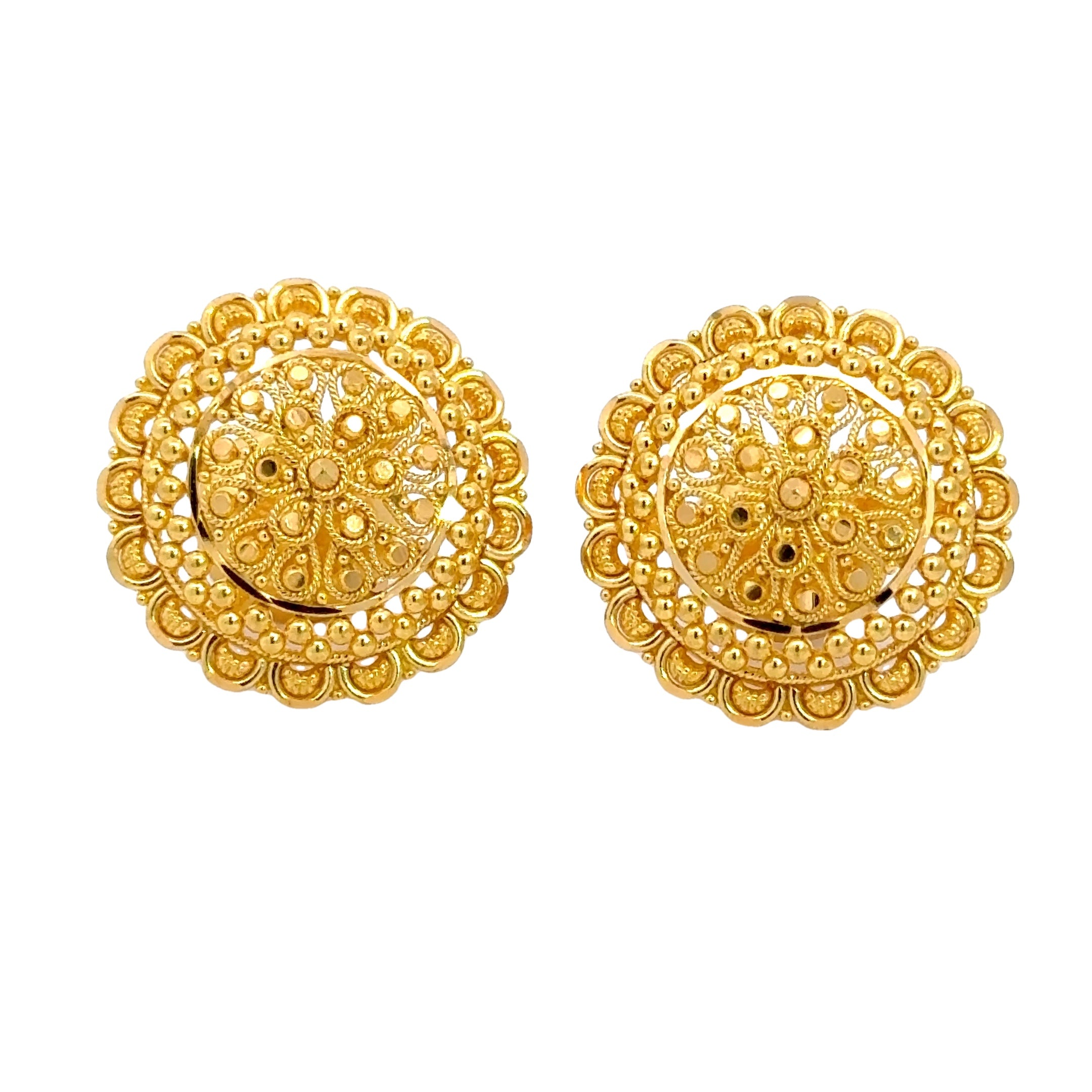 22k Yellow Gold Filigree Earrings with gold weight of 10.14g