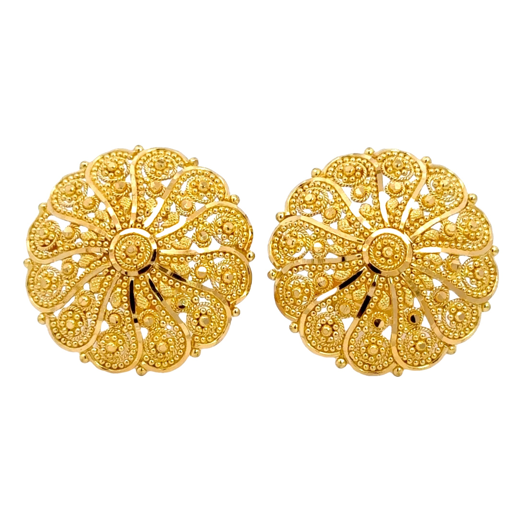 22k Yellow Gold Filigree Earrings with gold weight of 13g