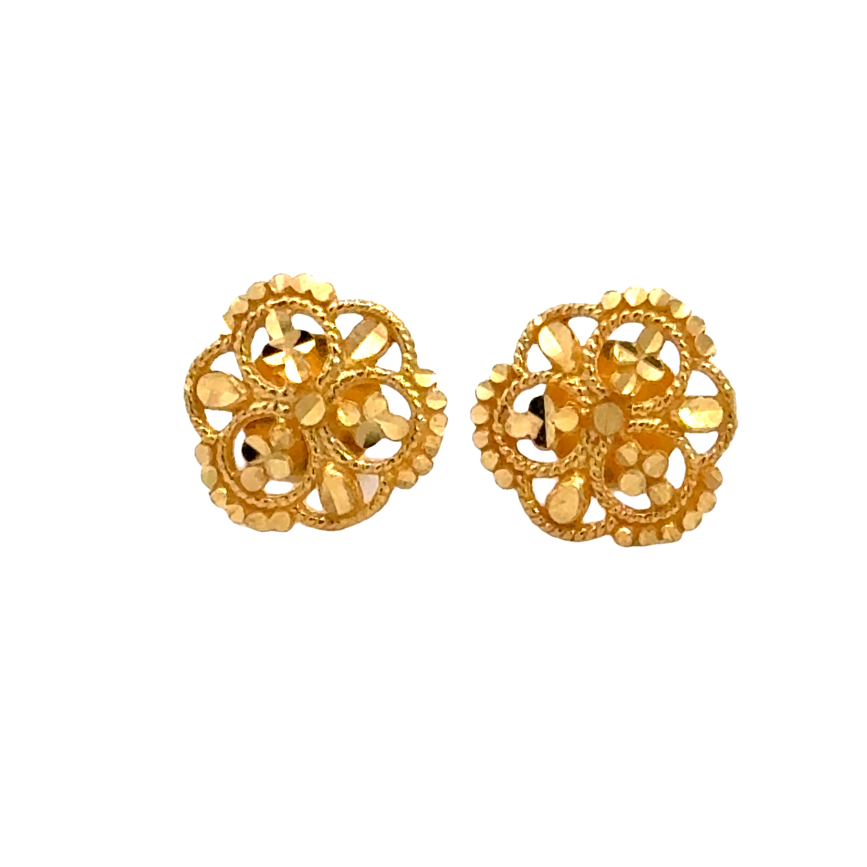 22k Yellow Gold Floral Filigree Earrings with gold weight of 1.379g