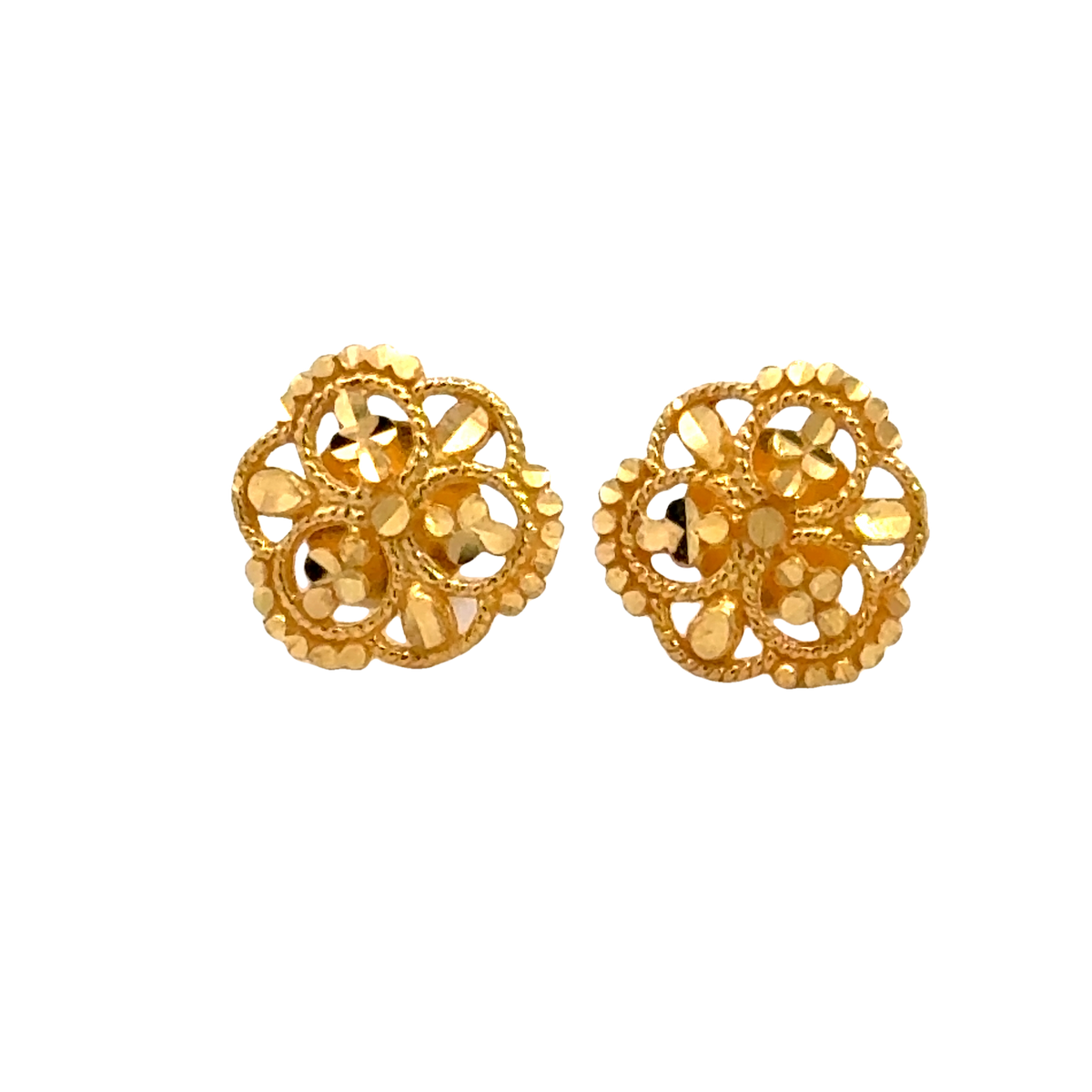 22k Yellow Gold Floral Filigree Earrings with gold weight of 1.379g