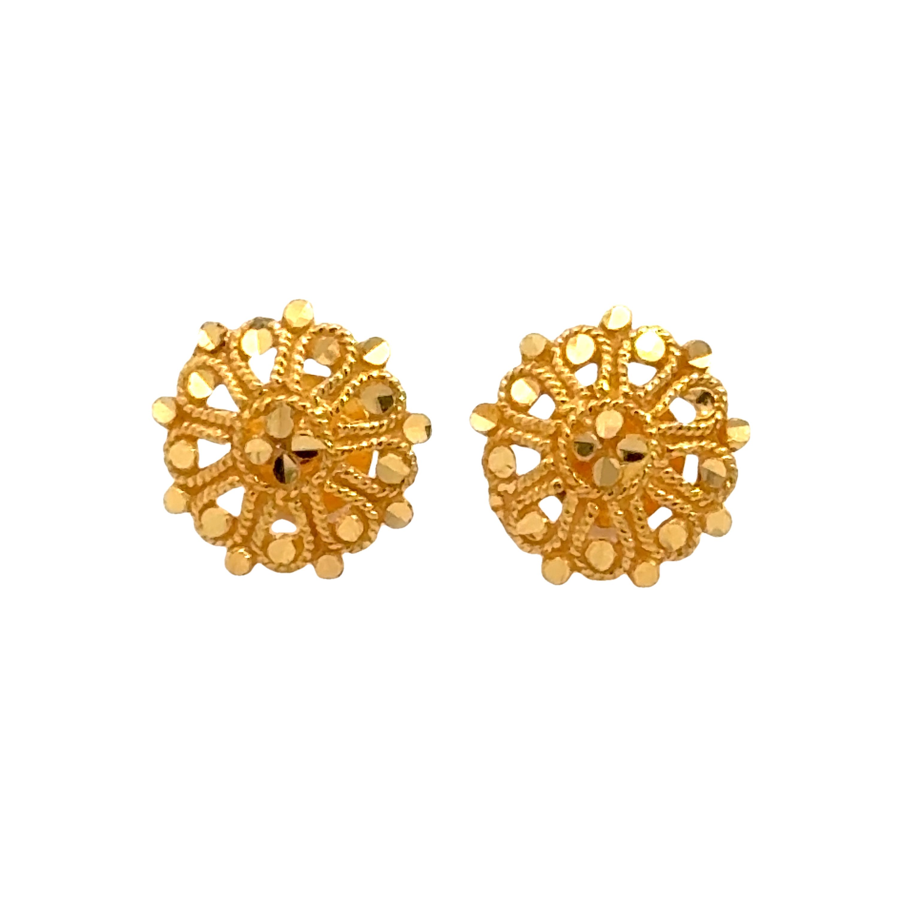 22k Yellow Gold Filigree Earrings with gold weight of 1.404g