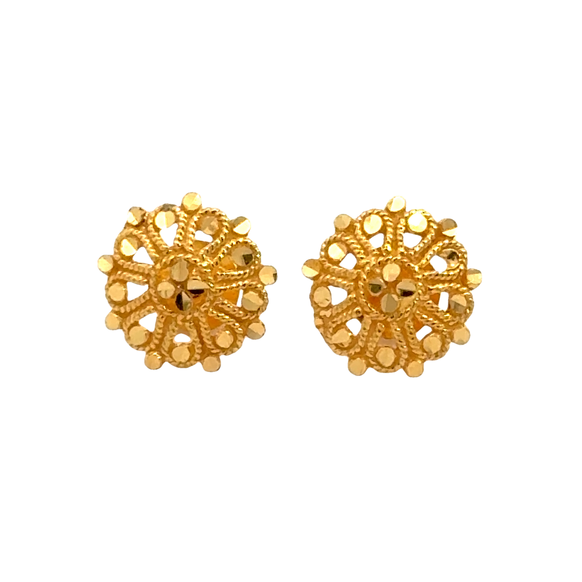 22k Yellow Gold Filigree Earrings with gold weight of 1.404g