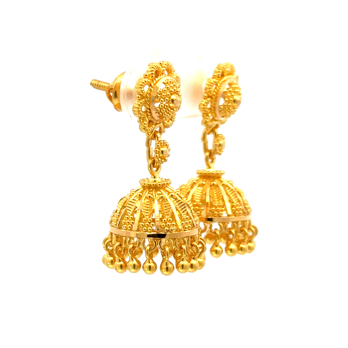 22k Yellow Gold Jhoomkas Filigree Earrings with gold weight of 8.95g