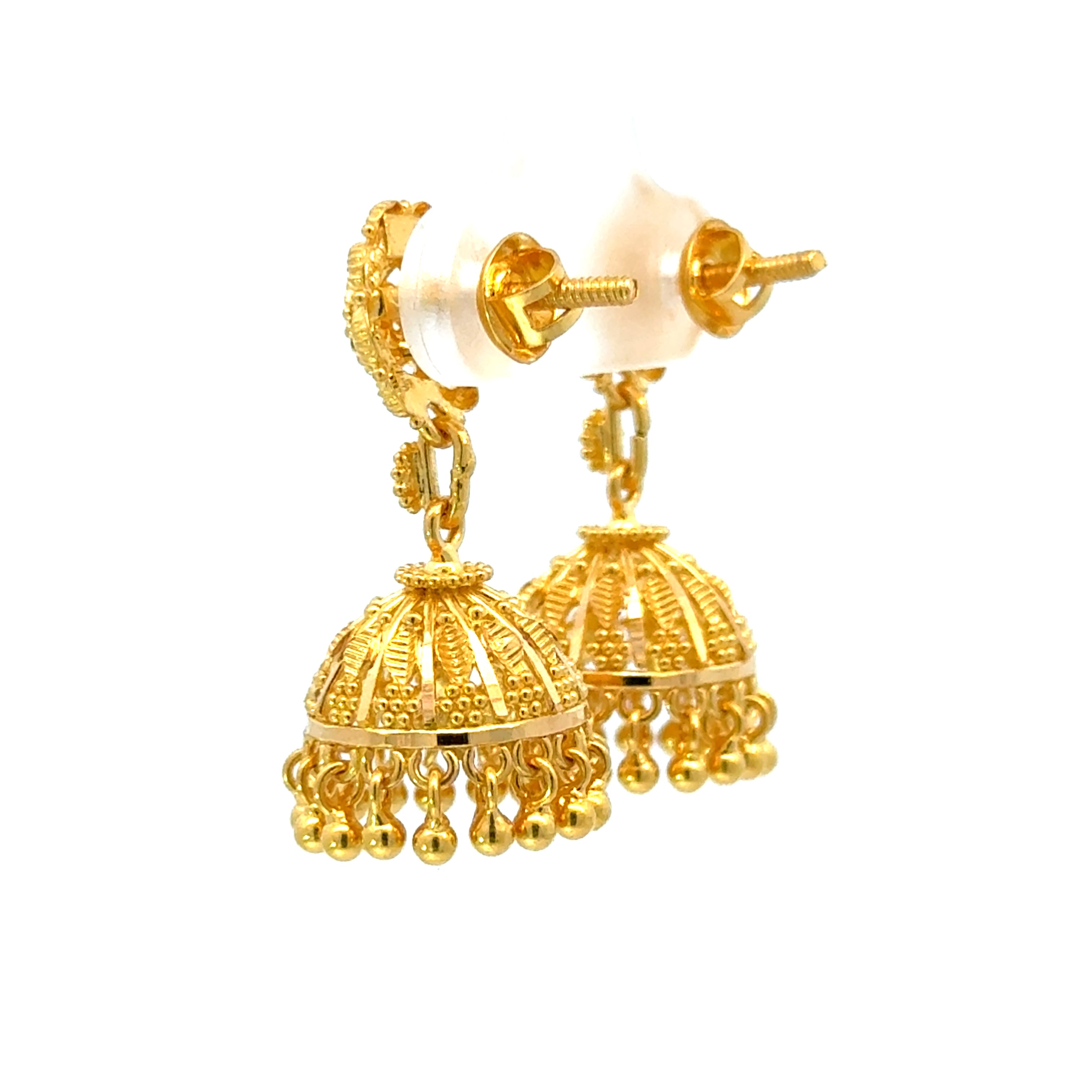 22k Yellow Gold Jhoomkas Filigree Earrings with gold weight of 8.95g