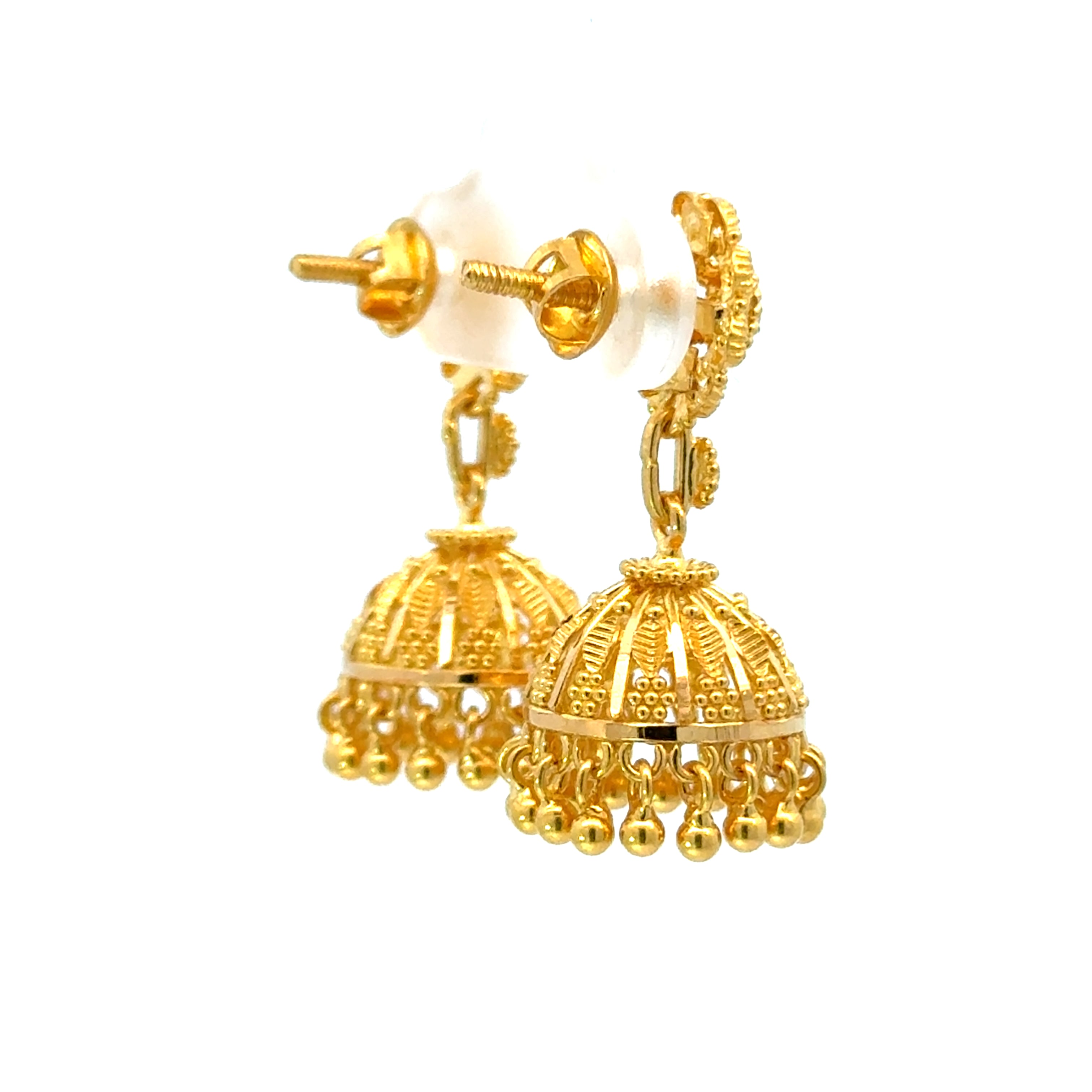 22k Yellow Gold Jhoomkas Filigree Earrings with gold weight of 8.95g