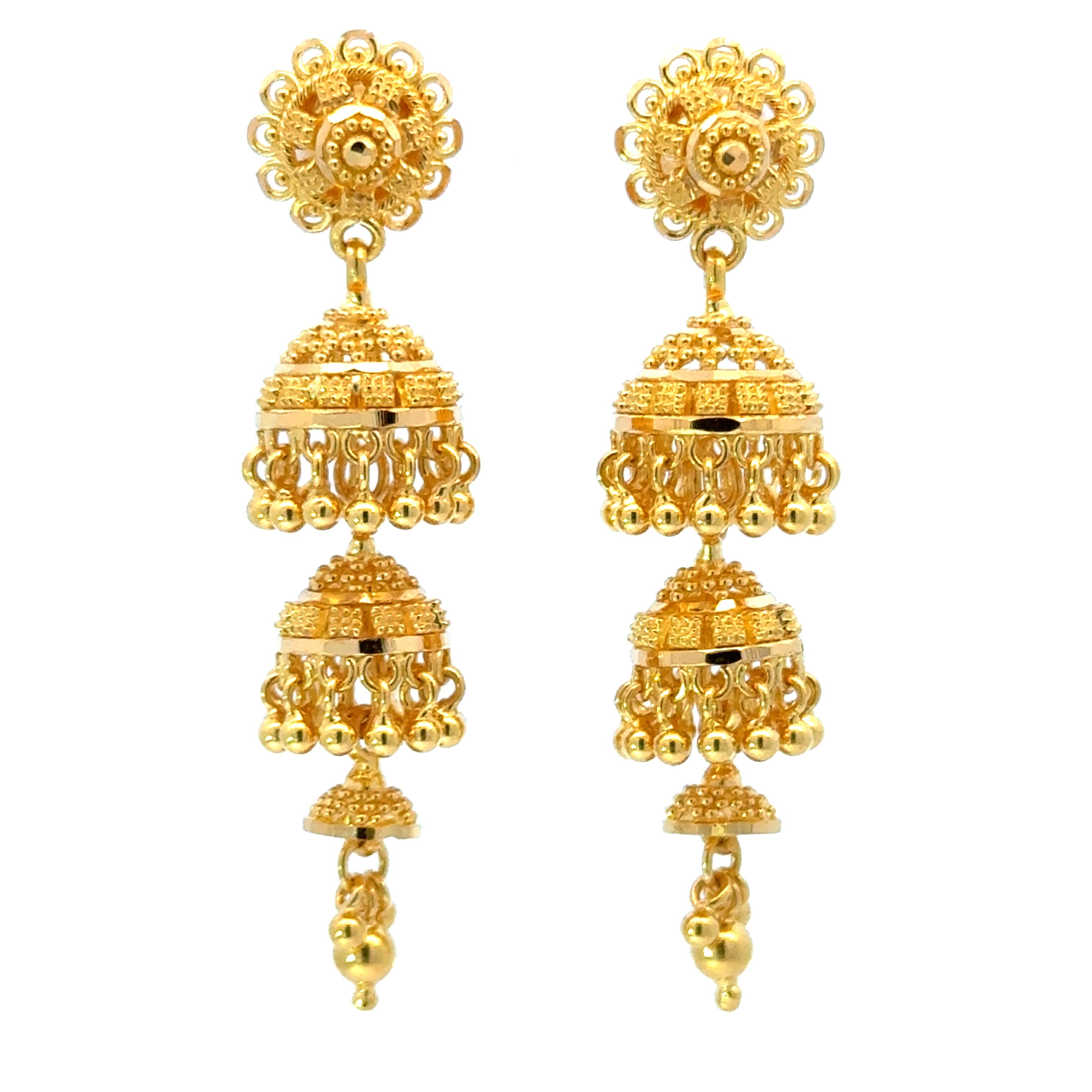 22k Yellow Gold Jhoomkas Filigree Earrings with gold weight of 11.26g