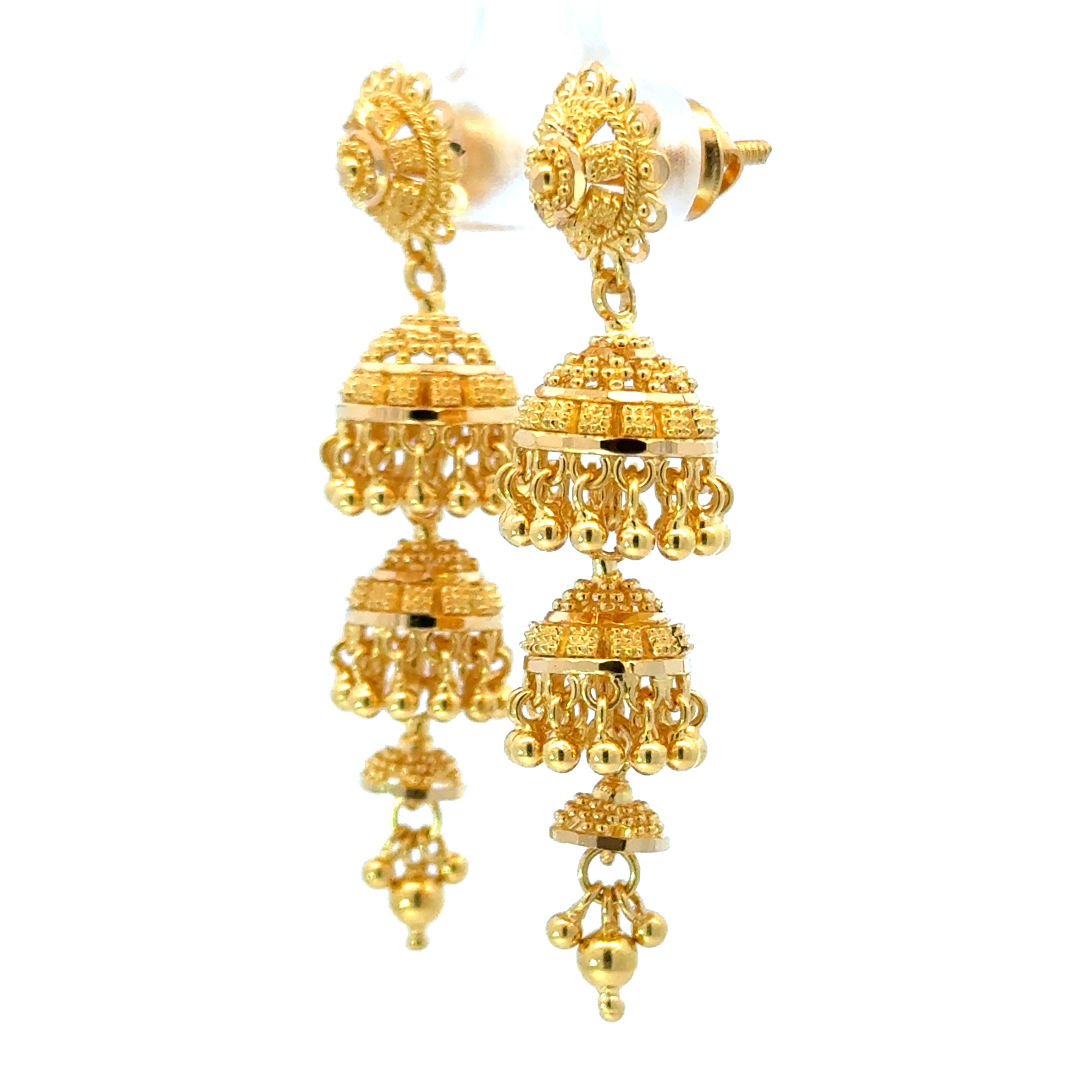 22k Yellow Gold Jhoomkas Filigree Earrings with gold weight of 11.26g