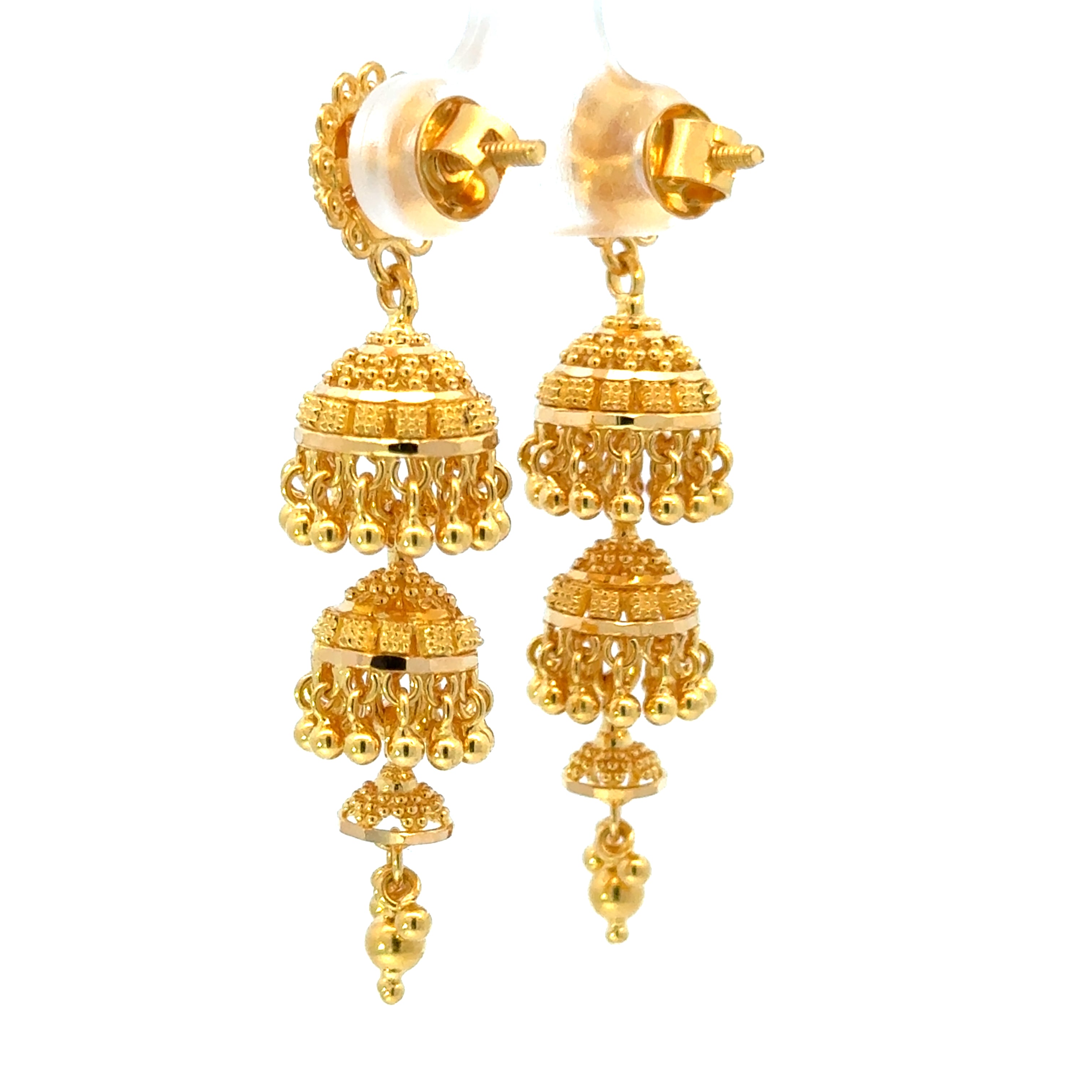 22k Yellow Gold Jhoomkas Filigree Earrings with gold weight of 11.26g